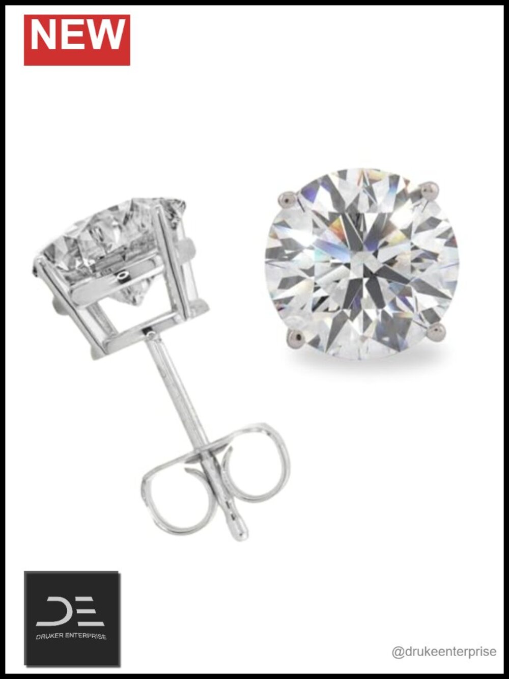 14K Solid Gold Moissanite Stud Earrings Push Back Hypoallergenic Made USA
